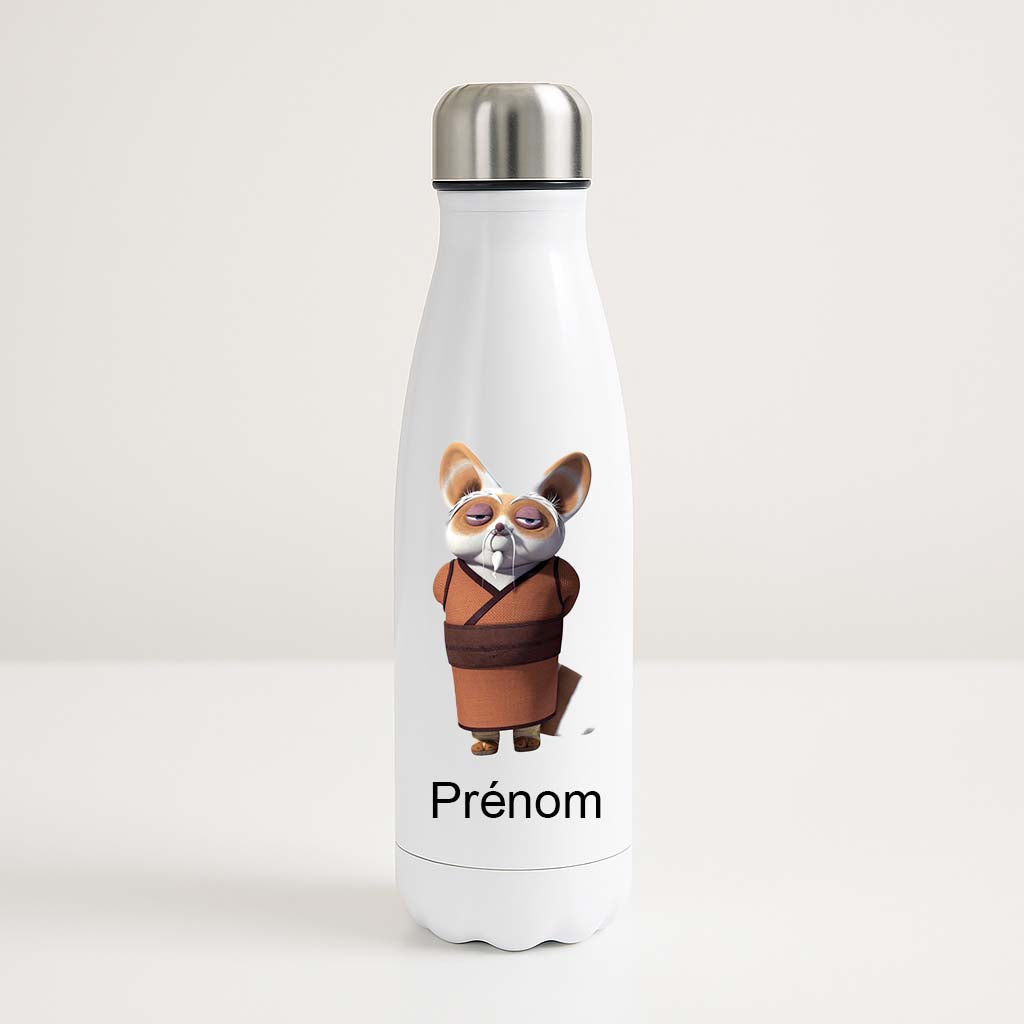 Bouteille isotherme blanche personnalisée avec Maître Shifu de Kung Fu Panda et un prénom en dessous
