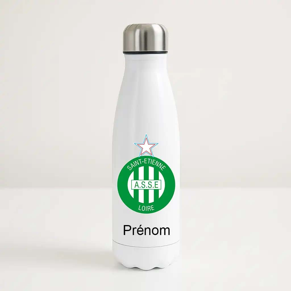 Bouteille isotherme personnalisée AS Saint-Étienne avec prénom et logo du club de football