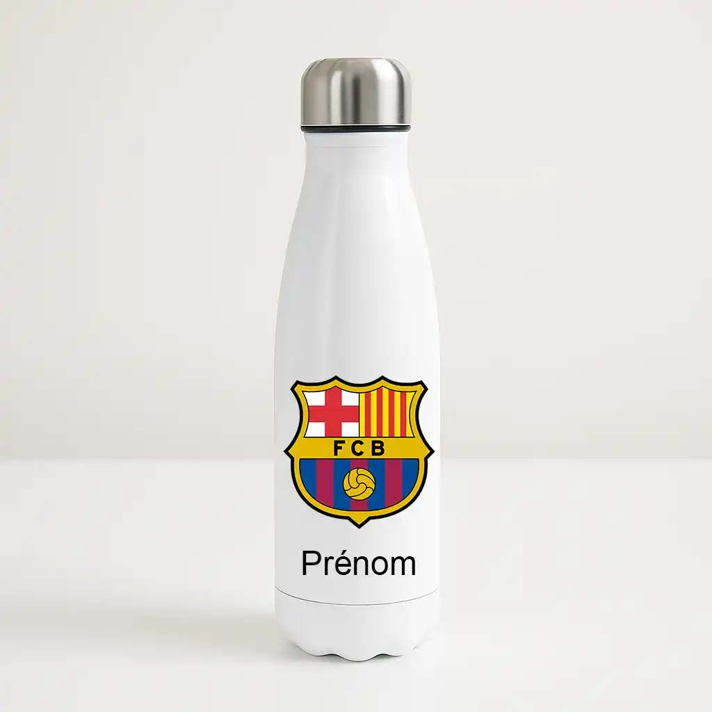 Gourde isotherme personnalisée avec logo FC barcelone et prénom, bouteille inox 500ml