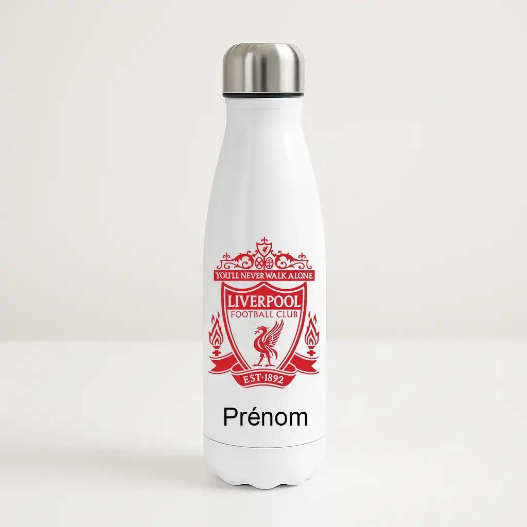 Bouteille isotherme personnalisée Liverpool FC avec logo du club et prénom