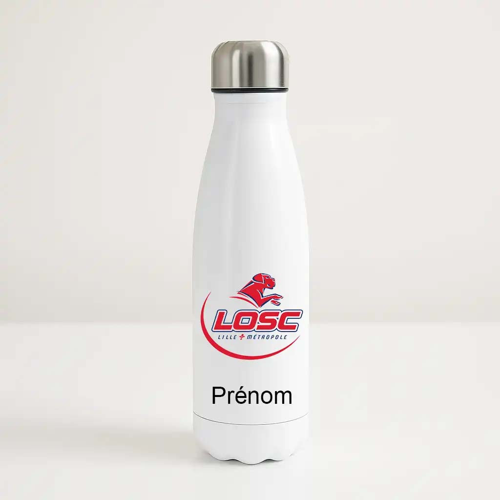 Bouteille isotherme personnalisée LOSC  avec prénom et logo du club