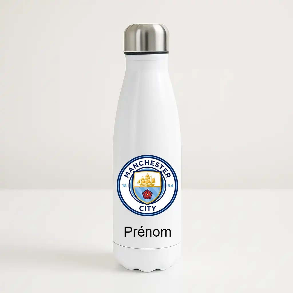 Bouteille isotherme personnalisée Manchester City avec prénom et logo officiel du club
