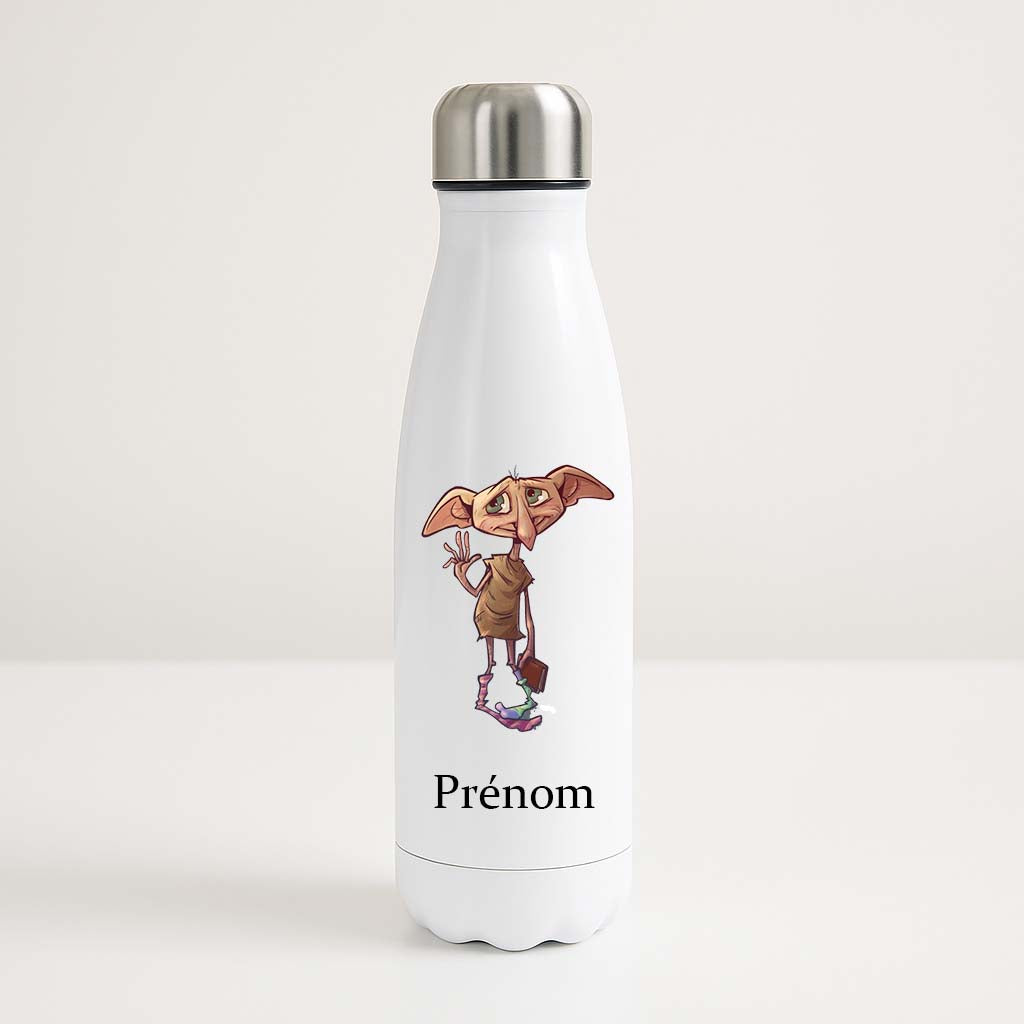 Bouteille isotherme blanche 500ml avec Dobby, espace prénom personnalisable.