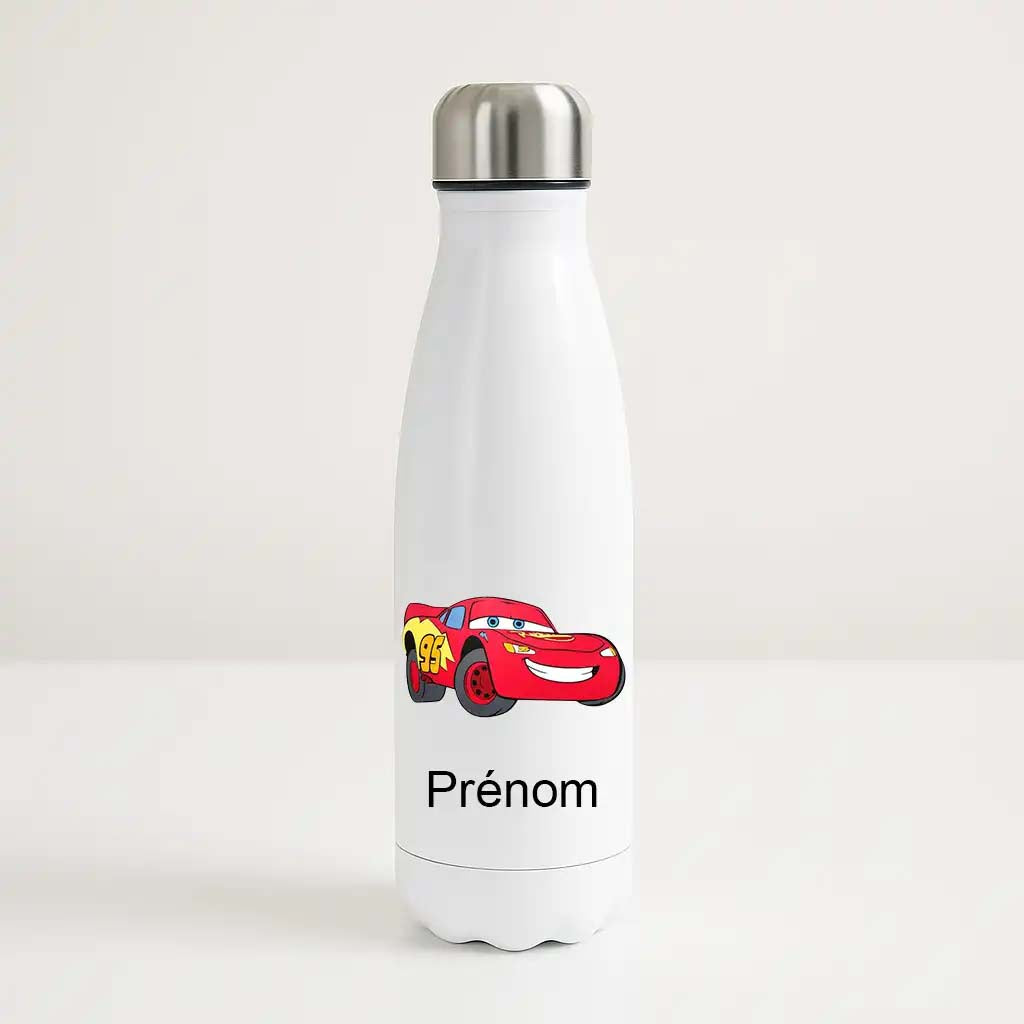 Bouteille isotherme personnalisée avec prénom et illustration Flash McQueen du film Cars