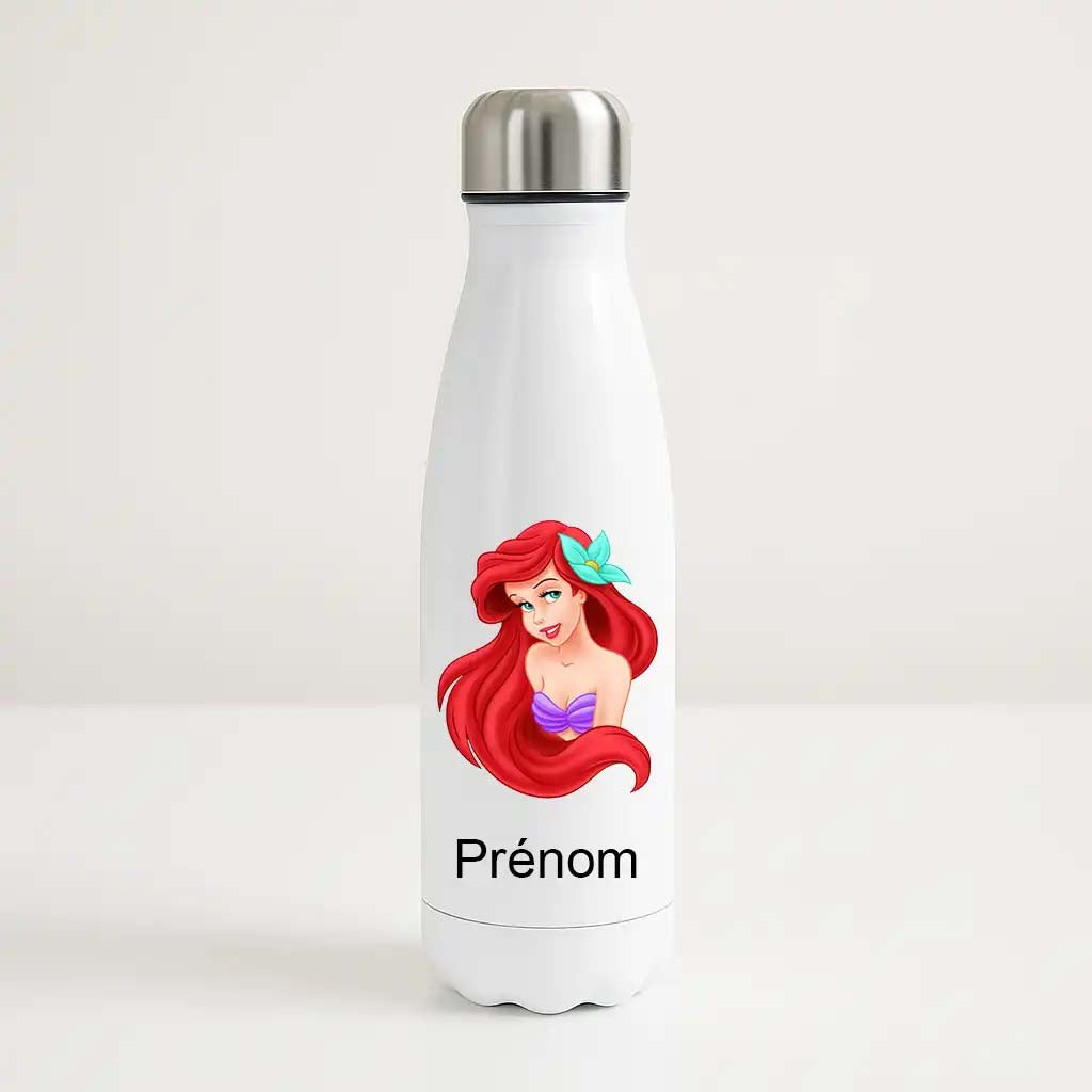 Bouteille isotherme personnalisée avec prénom et illustration inspirée de La Petite Sirène