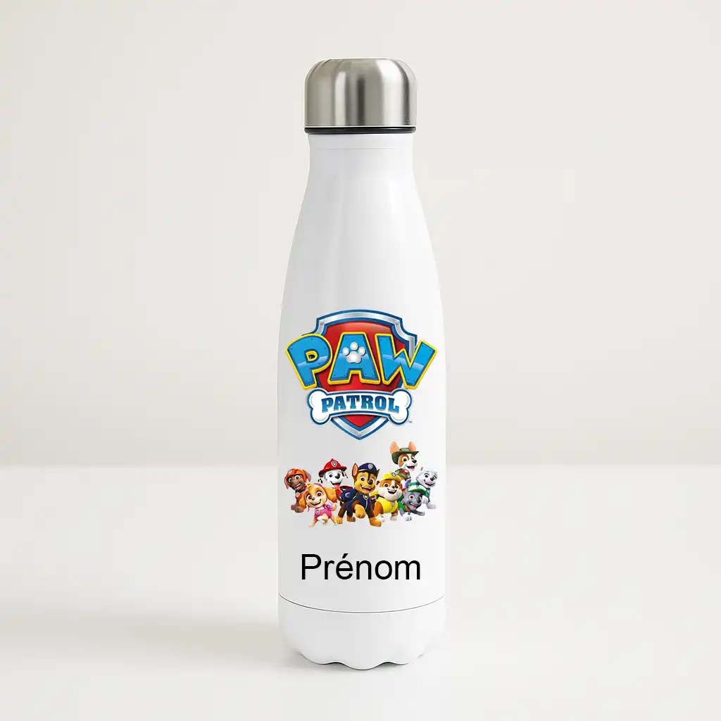 Bouteille isotherme personnalisée Pat Patrouille avec prénom et tous les personnages du dessin animé