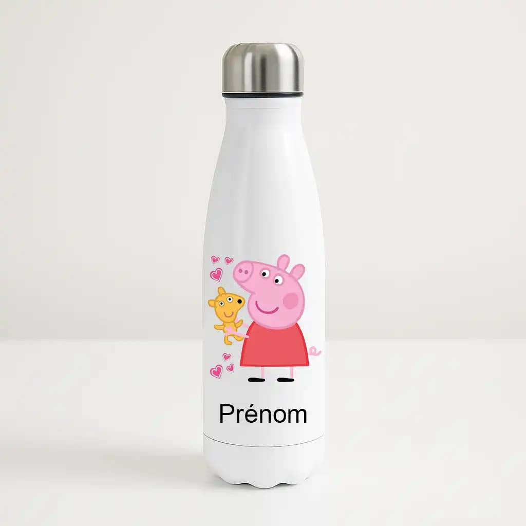 Bouteille isotherme personnalisée avec prénom et illustration Peppa Pig pour enfant