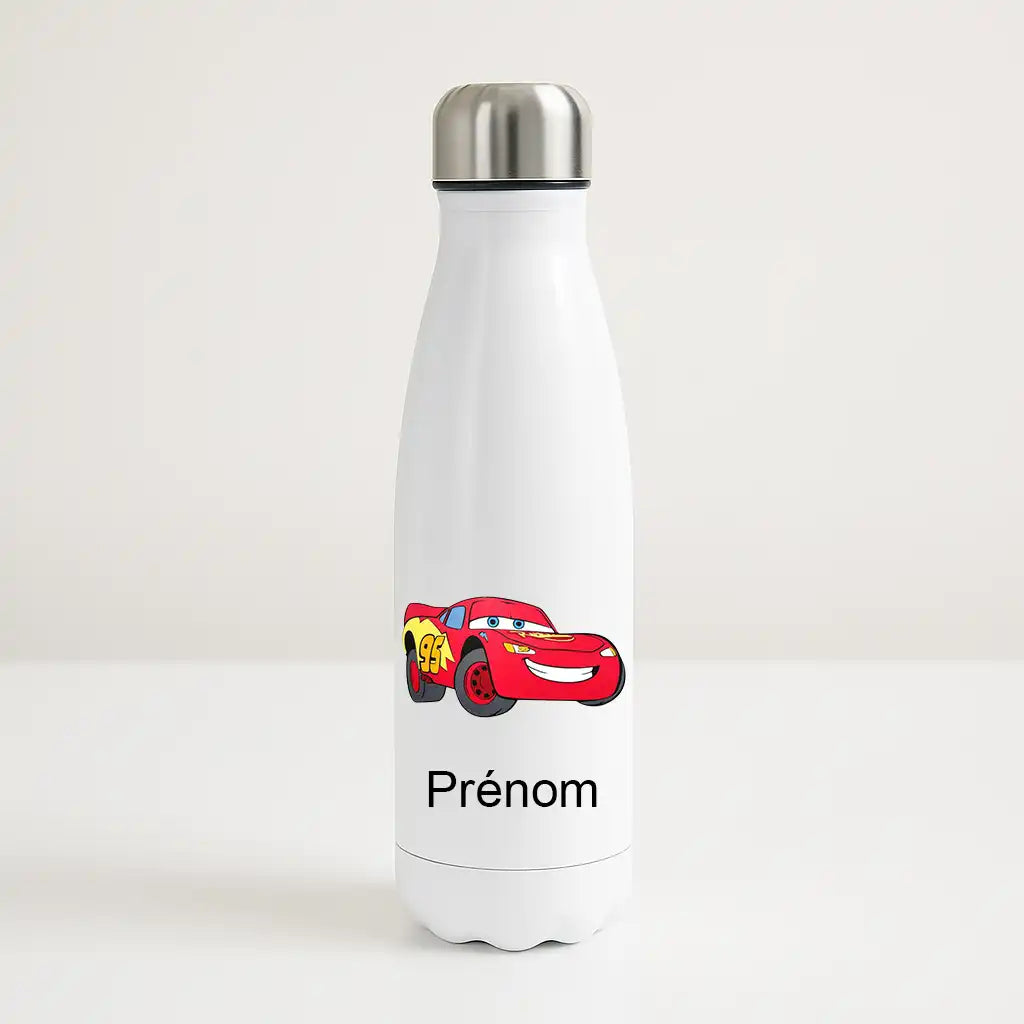 Bouteille isotherme personnalisée avec prénom et illustration Flash McQueen du film Cars