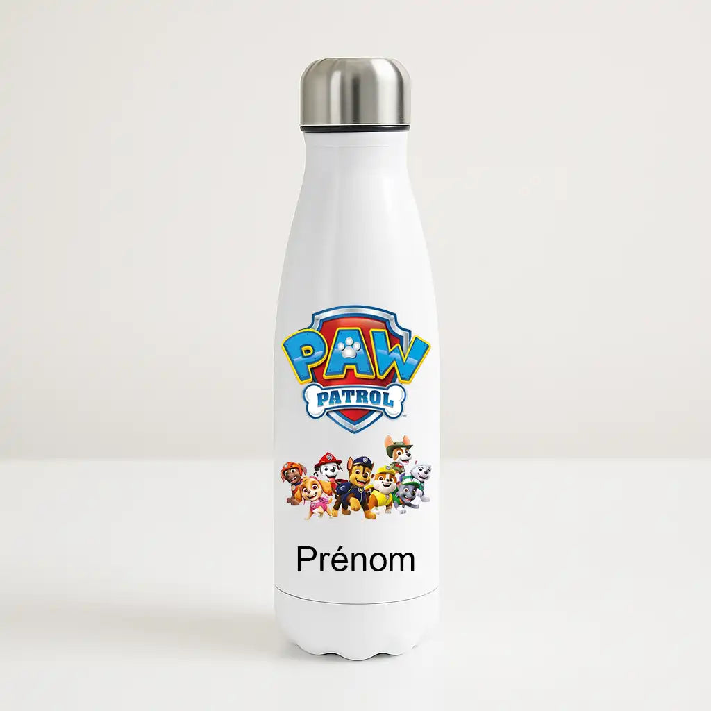 Bouteille isotherme personnalisée Pat Patrouille avec prénom et tous les personnages du dessin animé