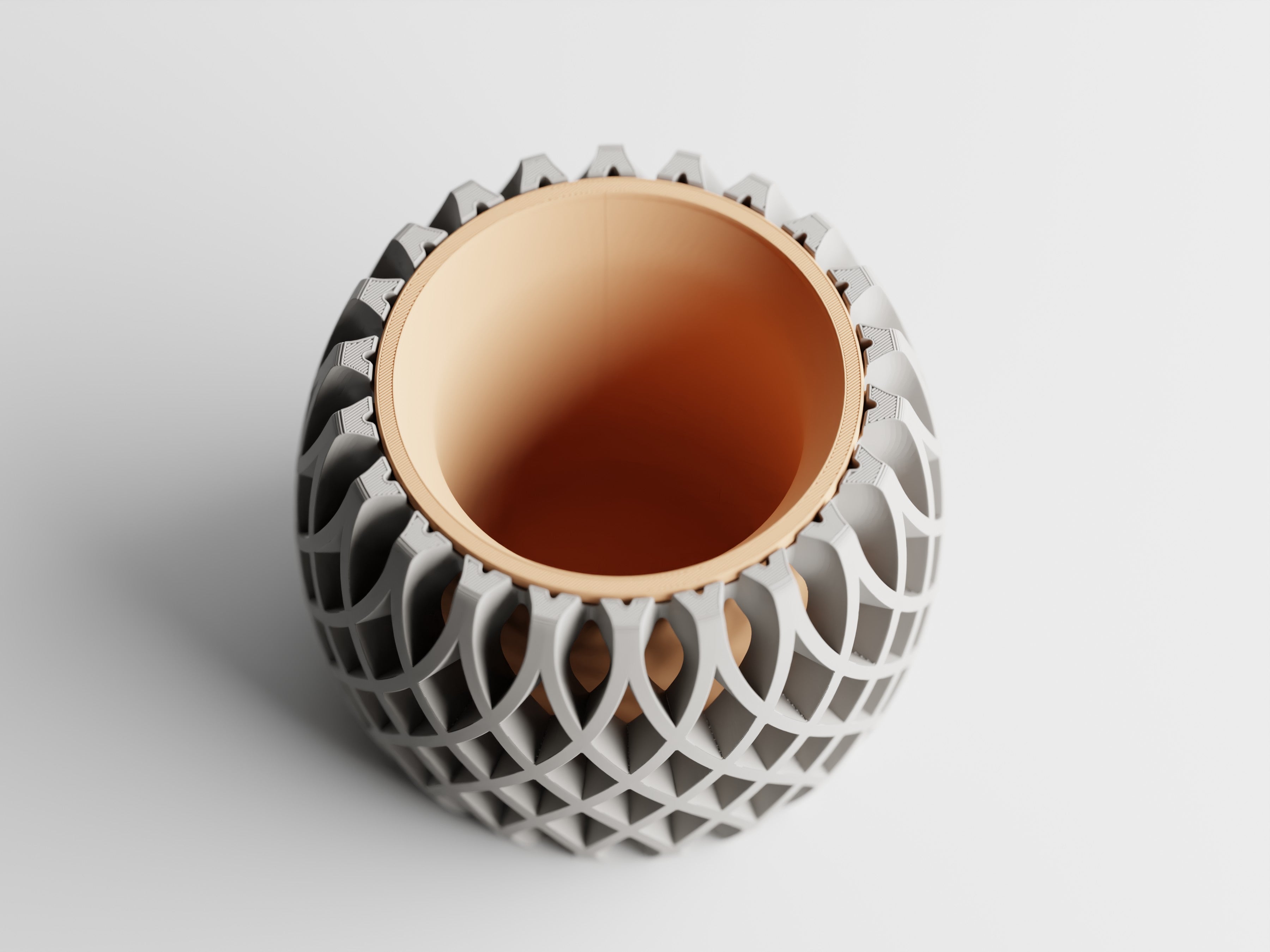 Pot de fleurs moderne Interweave au motif entrelacé, parfait pour une décoration intérieure contemporaine.