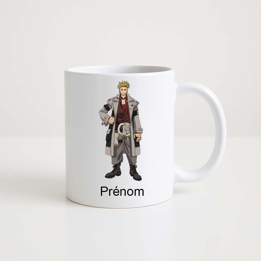 Mug blanc 330 ml Gachiakuta avec personnage manga et espace prénom personnalisable.