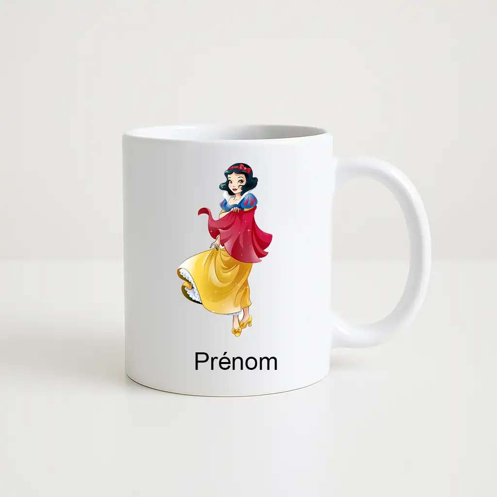 Mug personnalisé Blanche-Neige avec prénom – Tasse princesse Disney pour enfant en céramique blanche